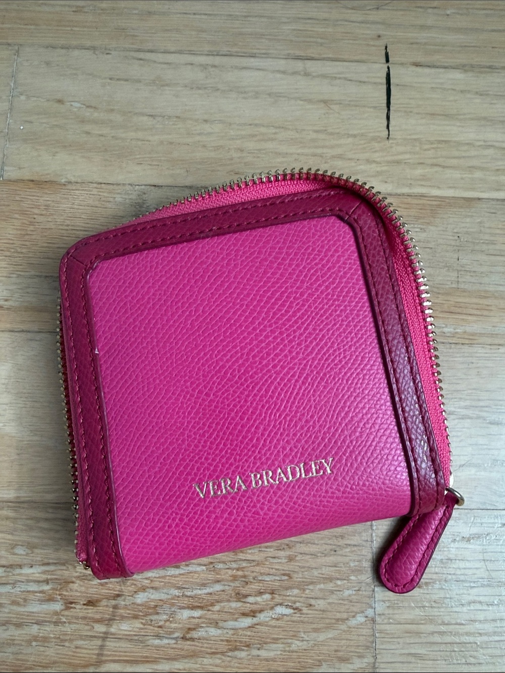 Vera Bradley Hot Pink Leather Zip Wallet with Dark Pink Trim